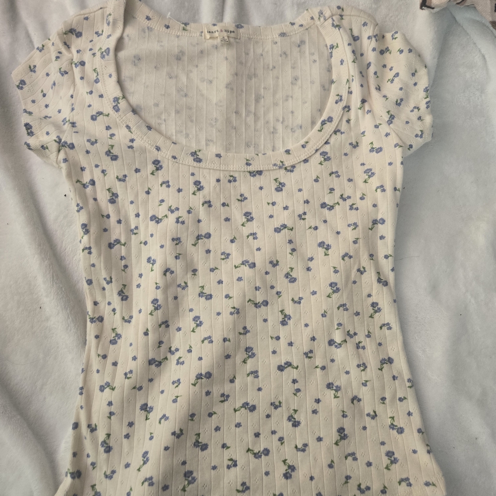 Elegant Cream and Blue Floral Women's Blouse